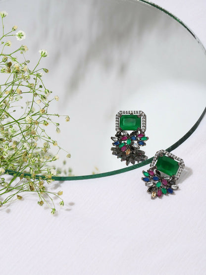Green Stone Earrings- Ruby Raang