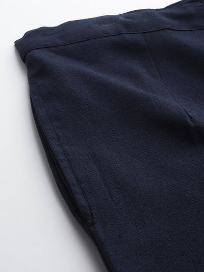 Yufta Navy Blue Cotton Fit Trousers