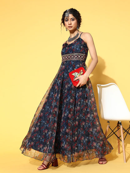Yufta Navy Blue Ethnic Maxi Dress