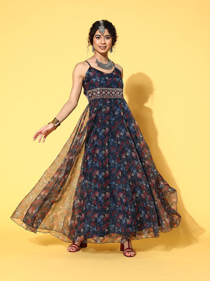 Yufta Navy Blue Ethnic Maxi Dress