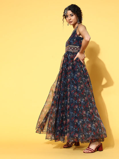 Yufta Navy Blue Ethnic Maxi Dress