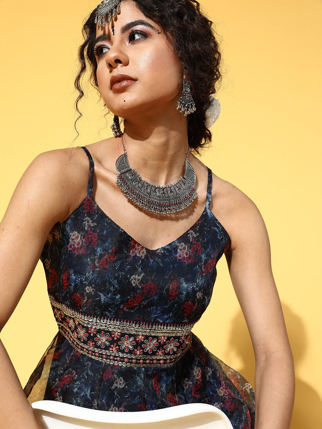 Yufta Navy Blue Ethnic Maxi Dress