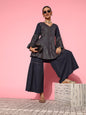 Yufta Navy Blue Printed Kurta & Sharara
