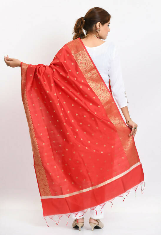 Mominos Fashion Moeza Women's Banarsi Silk Woven Design Red Dupatta