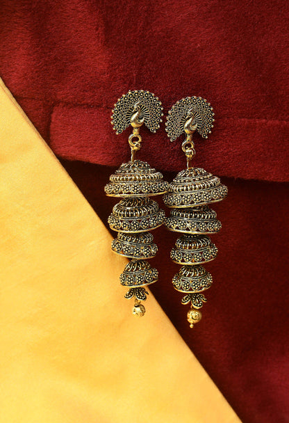 Mominos Fashion Johar Kamal Peacock Design Golden Colour Earrings