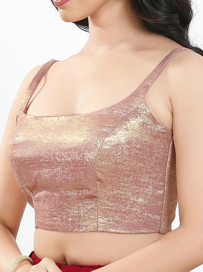 Joban Fashion Rose Gold Velvet Padded Blouse With Square Neck Sleeveless