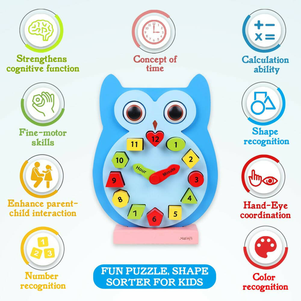 Matoyi Wooden Colorful Owl Clock With Magnetic Blocks