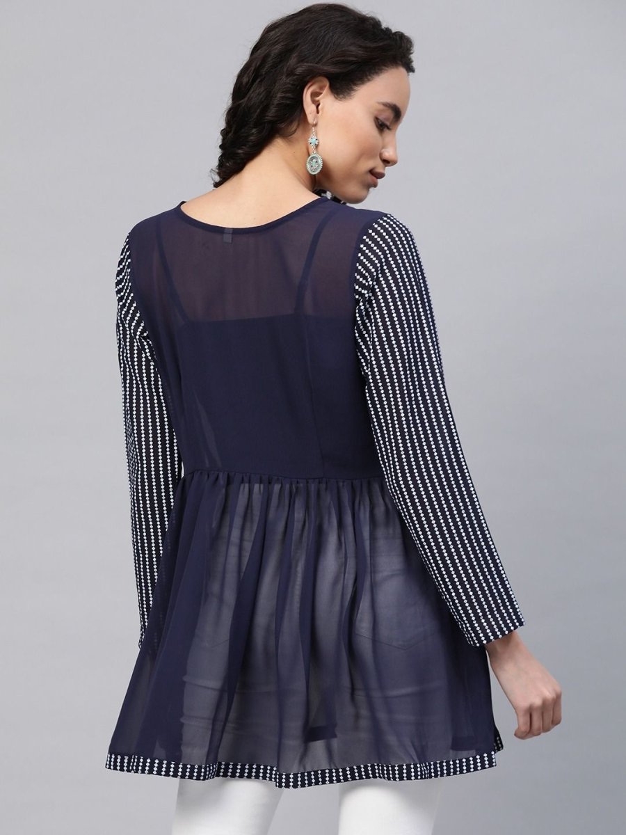 Ahalyaa Women Navy Blue Georgette Khari Print Tunic