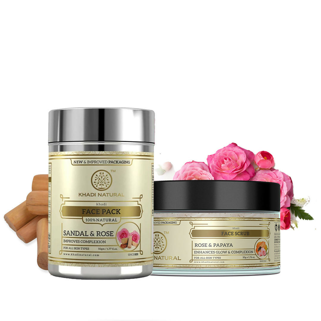 Khadi Natural Rose & Papaya Face Scrub + Sandal & Rose Face Pack