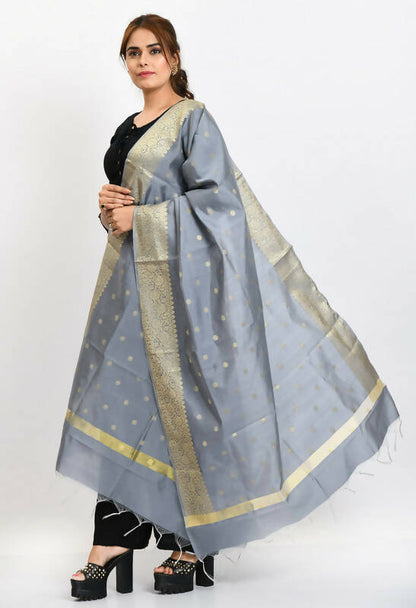 Mominos Fashion Moeza Women's Banarsi Silk Woven Design Grey Dupatta