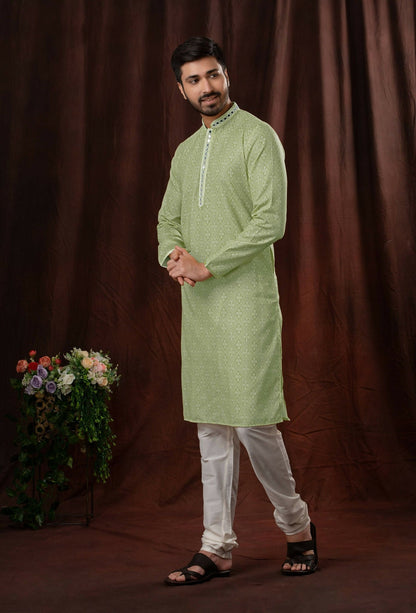 Joban Fashion Light Green Art Silk Kurta Pyjama