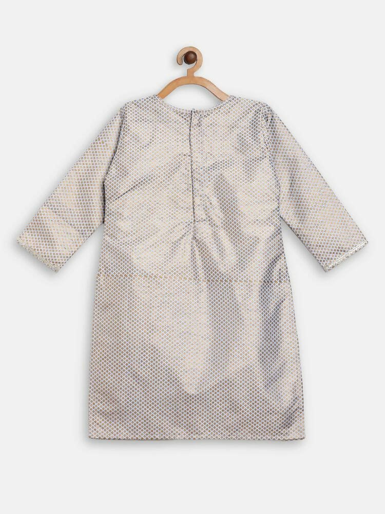 Ahalyaa Poly Silk Gold Printed Straight Kids Kurta With Palazzo For Girls