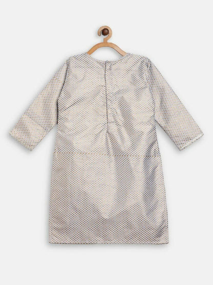 Ahalyaa Poly Silk Gold Printed Straight Kids Kurta With Palazzo For Girls