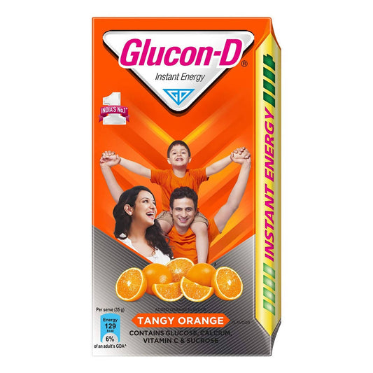 Glucon-D Instant Energy Health Drink - Tangy Orange | Tangy Orange Glucose Powder | Instant Energy & Immunity Recharge | With Vitamin C & Calcium