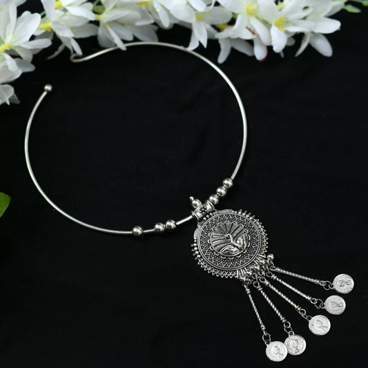 Mominos Fashion Johar Kamal Oxidised Silver-Plated Hasli Design Necklace Choker For Women
