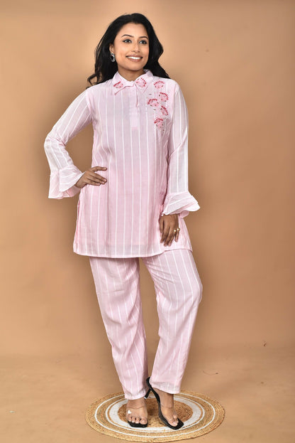 Morchari Women And Hand Embroidery Co-Ords-Pink