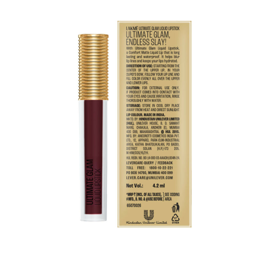 Lakme Ultimate Glam Matte Liquid Lipstick - Wine Touch