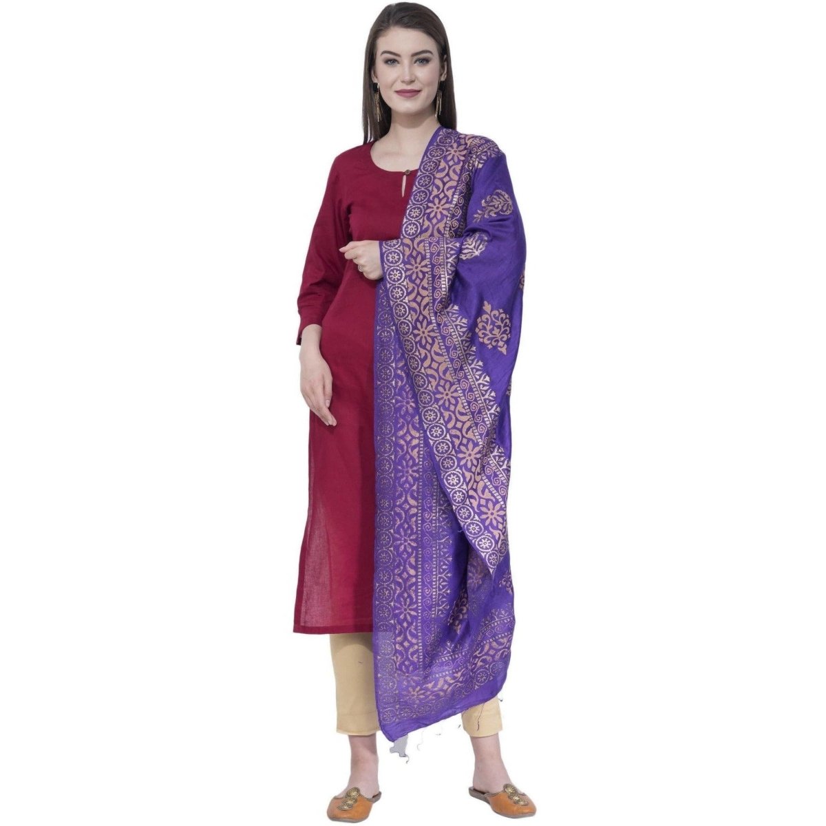 A R Silk Purple Color Chanderi Gold Print Dupattas and Chunnis