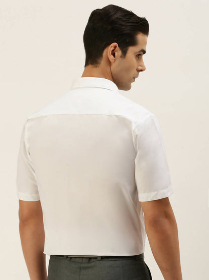 Ramraj Cotton Mens Half Sleeve Formal 100 % Cotton White Shirt