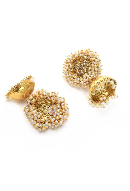 Mominos Fashion Johar Kamal Gold-Polished & Bead Party Wear Jhumka