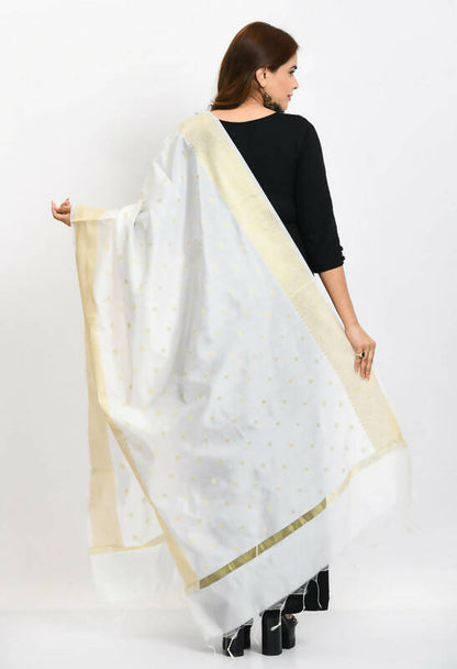 Mominos Fashion Moeza Women's Banarsi Silk Woven Design White Dupatta