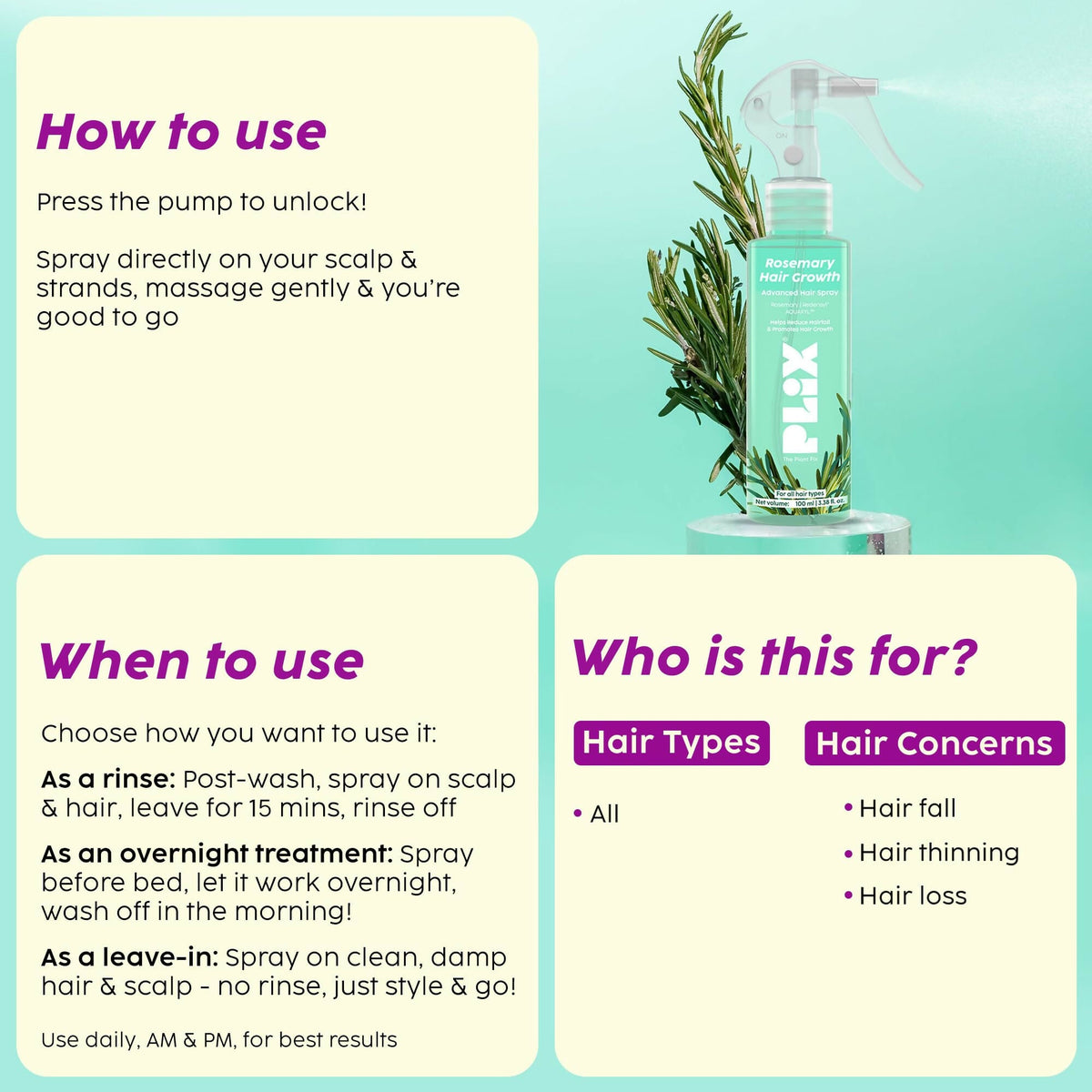 PLIX The Plant Fix Rosemary Hair Growth Advanced Hair Spray For Fuller, Thicker Hair