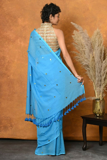 Very Much Indian Pure Mul Cotton Handloom Saree - Sky Blue