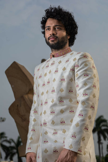Irenic White Sherwani Set by Hilo Design