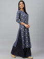 Janasya Women's Grey Rayon Ethnic motifs Festive Straight Kurta