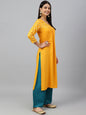 Janasya Women's Orange Rayon Gold Floral Print Festive Straight Kurta