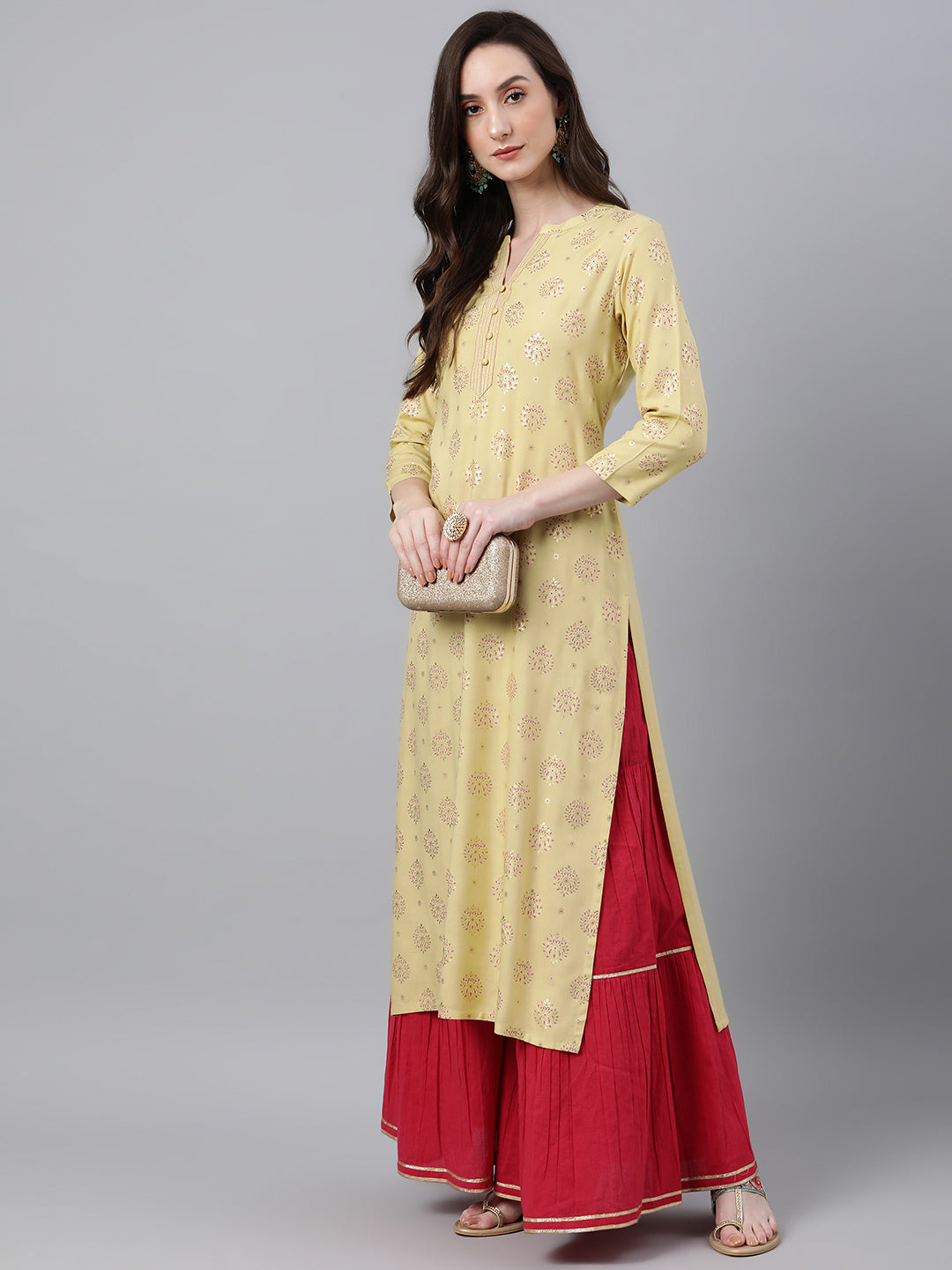 Janasya Women's Yellow Rayon Ethnic motifs Festive Straight Kurta