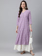 Indian Clothing Janasya Women's Lavender Crepe Foil Print Casual Straight Kurta