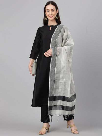 Janasya Women's Black Crepe Silk Solid Straight Festival Kurta Set