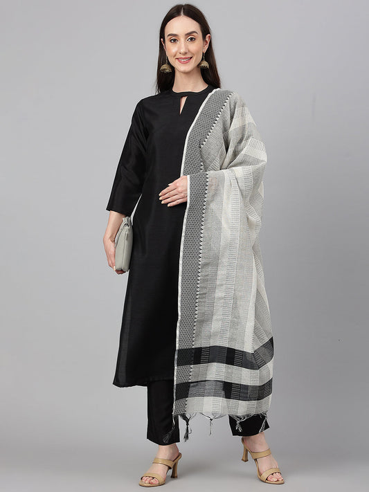 Janasya Women's Black Crepe Silk Solid Straight Festival Kurta Set