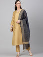 Janasya Women's Gold Crepe Silk Solid Straight Festival Kurta Set