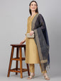 Janasya Women's Gold Crepe Silk Solid Straight Festival Kurta Set