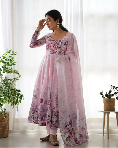 Joban Fashion Pink Kurta Set Organza Sequin Embroidery Work