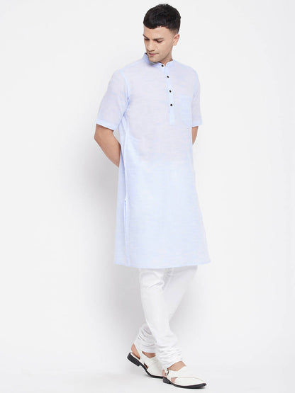 Even Apparels Blue Color Pure Cotton With Band Collar Men's H/S Kurta