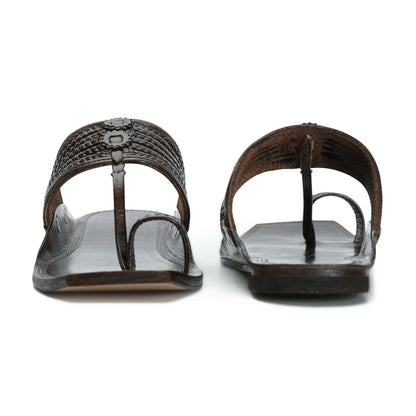 Stepsoft Men'S Brown Sqaure Toe Kolhapuri Chappal | Handcrafted Leather Slip-On Ethnic Footwear