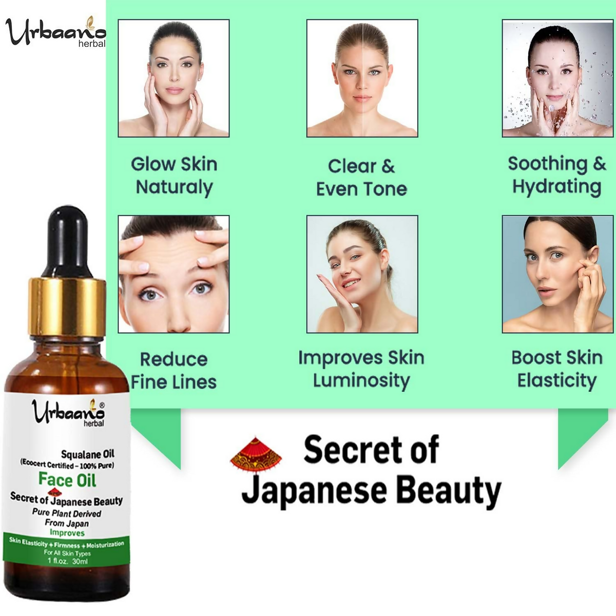 Urbaano Herbal Olive Squalane - 100% Pure Natural Plant-Derived Japanese Oil