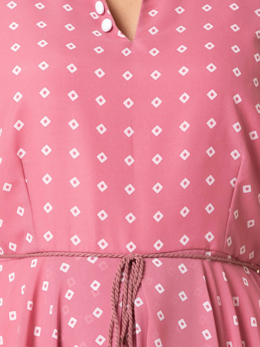 Indya Pink & White Bandhani Printed Maxi Dress