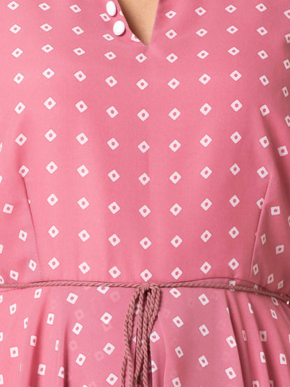 Indya Pink & White Bandhani Printed Maxi Dress