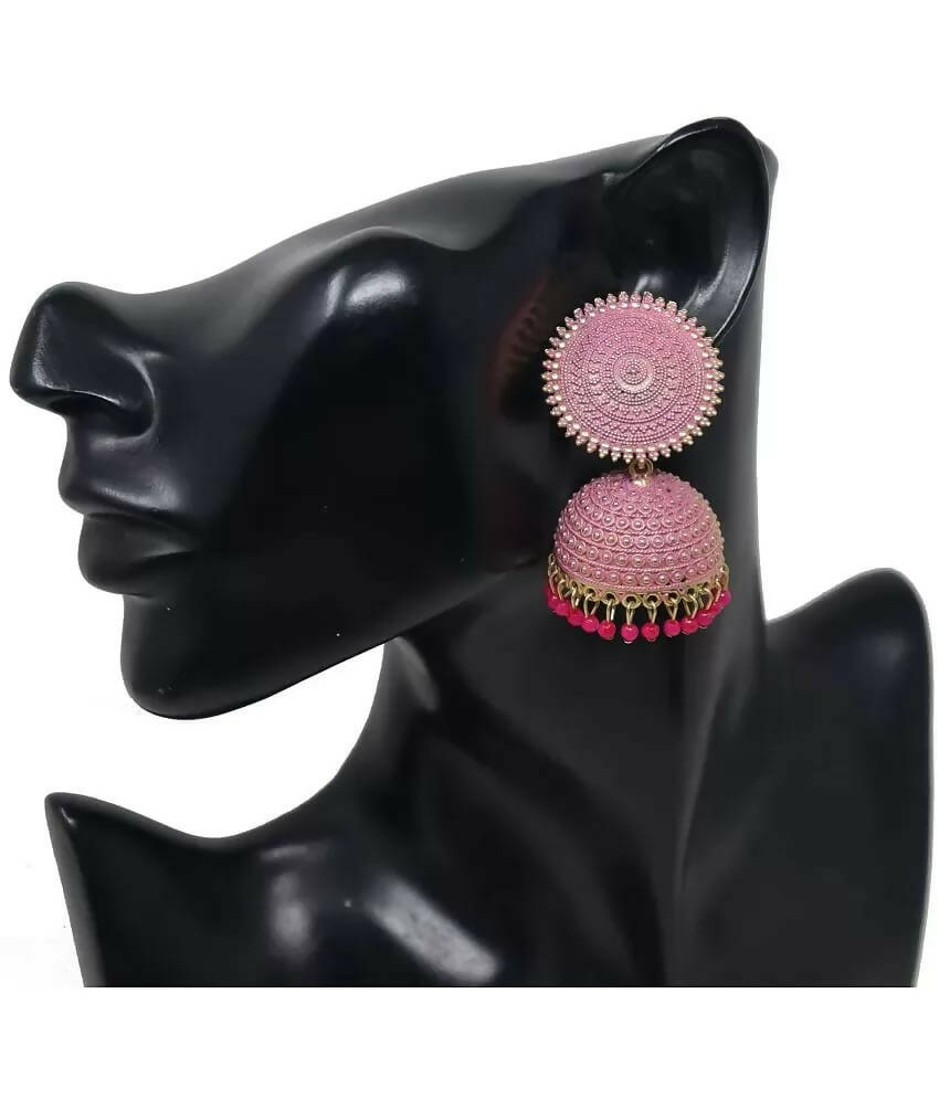 Mominos Fashion Joharkamal Gold-Polished Meenakari Jhumkas For Women & Girls (Magenta)