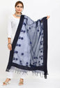 Mominos Fashion Moeza Women's Orgenza All Over Chikan Work Navy Blue Dupatta