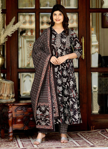 Miravan Women's Embroidered Multi Colour Anarkali Kurta With Palazzo And Dupatta