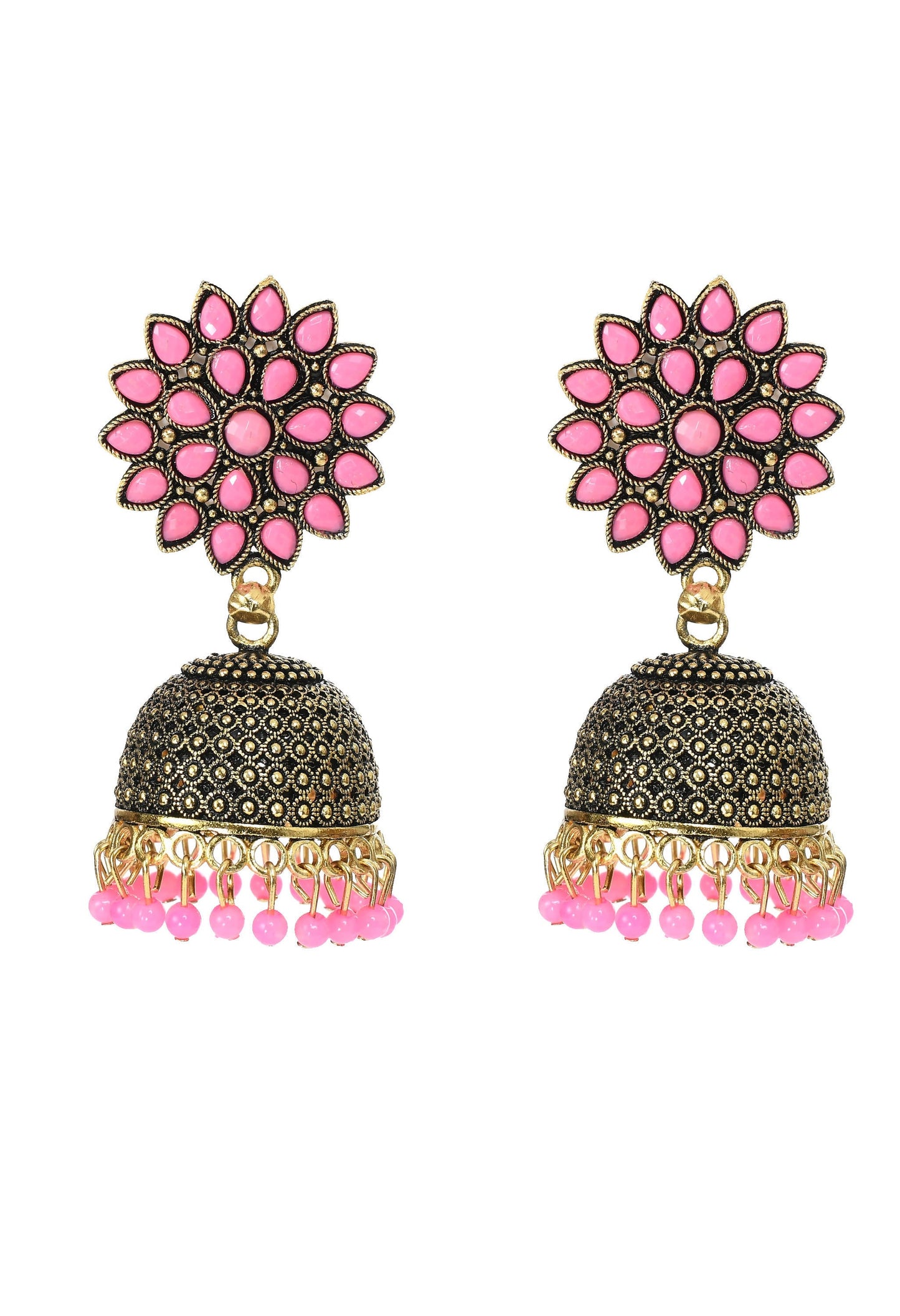Mominos Fashion Johar Kamal Beautiful Kundan Work Jhumka With Baby Pink Beads