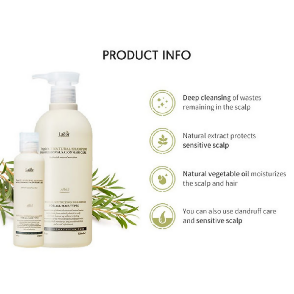 La'dor Triple Natural Shampoo - Hypoallergenic, Vegan, Mild Formula for Sensitive Scalp & Dry Hair