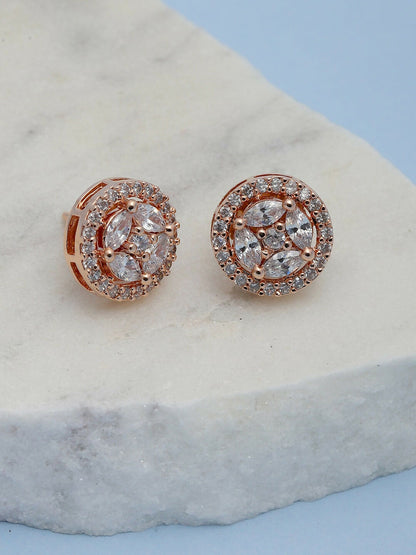Round Rose Gold Diamond Studs- Ruby Raang