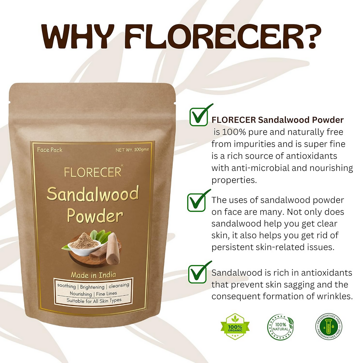Florecer Sandalwood Powder For Face Pack