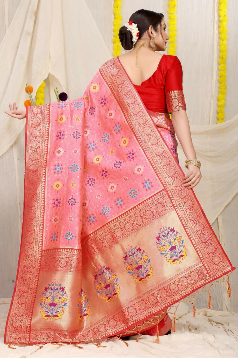 Jyoti Fashion Women's Baby Pink Patola Silk Zari Woven Saree with Blouse